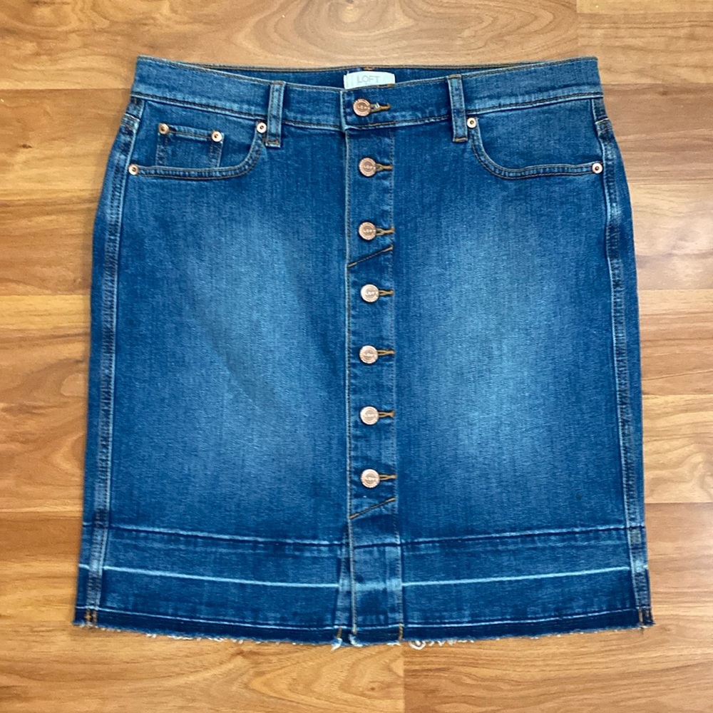 LOFT Button Front Denim Skirt - Picture 2 of 12